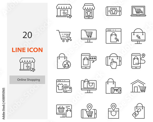 set of online shopping thin line icons, online store, shop