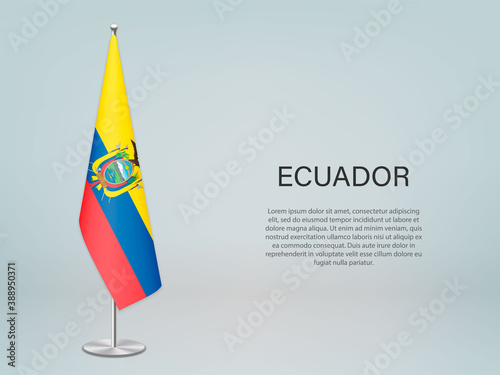 Ecuador hanging flag on stand. Template forconference banner