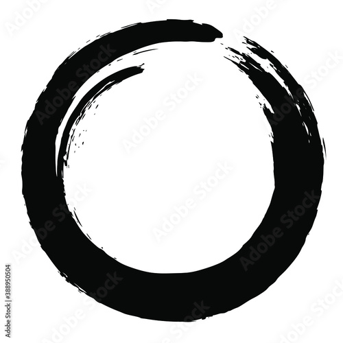 Circle ink brush stroke, black paint round frame, vector illustration.	