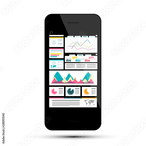 Business Website with Graphs on Mobile Phone - Vector