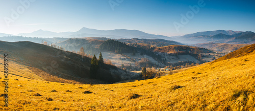 Beautiful sunny day in incredible mountain landscape. Location place of Carpathian mountains.