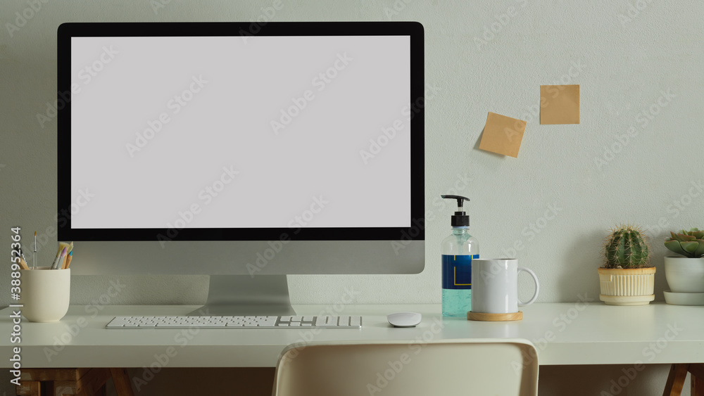 Computer table in home office room with supplies and decorations, include clipping path Computer table in home office room with supplies and decorations, include clipping path