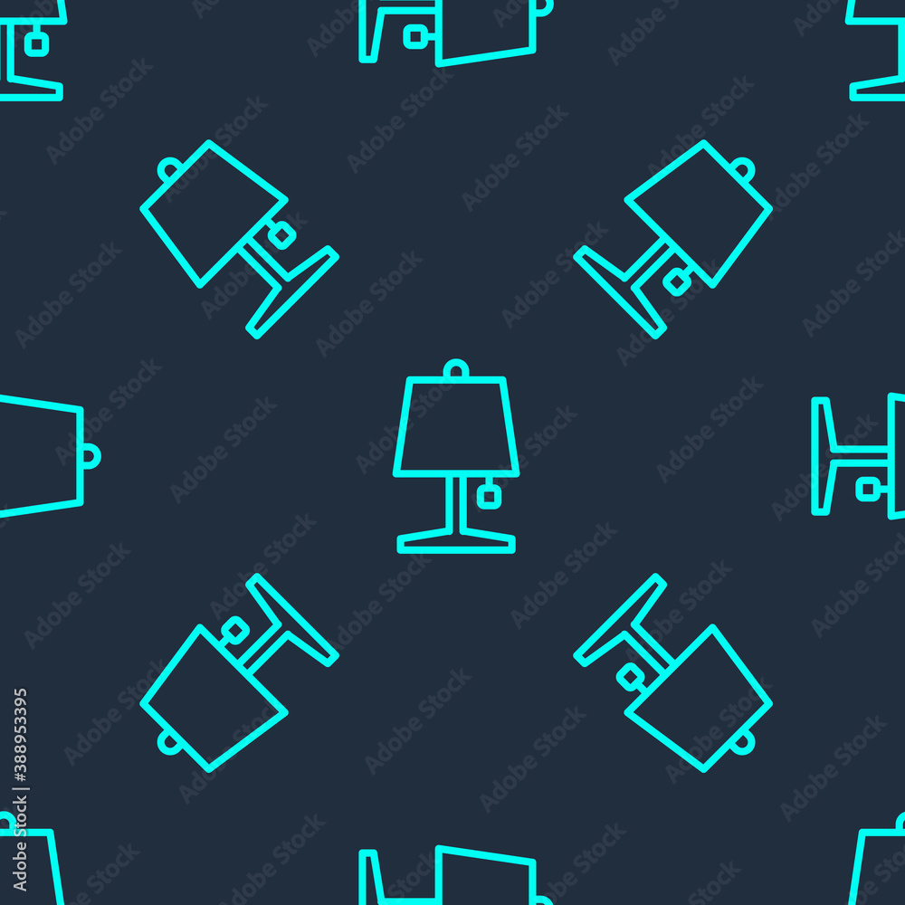 Green line Table lamp icon isolated seamless pattern on blue background. Vector. Green line Table lamp icon isolated seamless pattern on blue background. Vector.