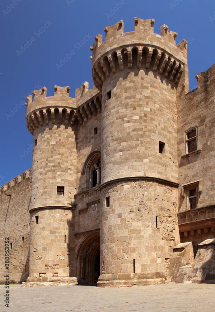 The Palace of the Grand Master of the Knights of Rhodes, main entrance. Rhodes, Greece