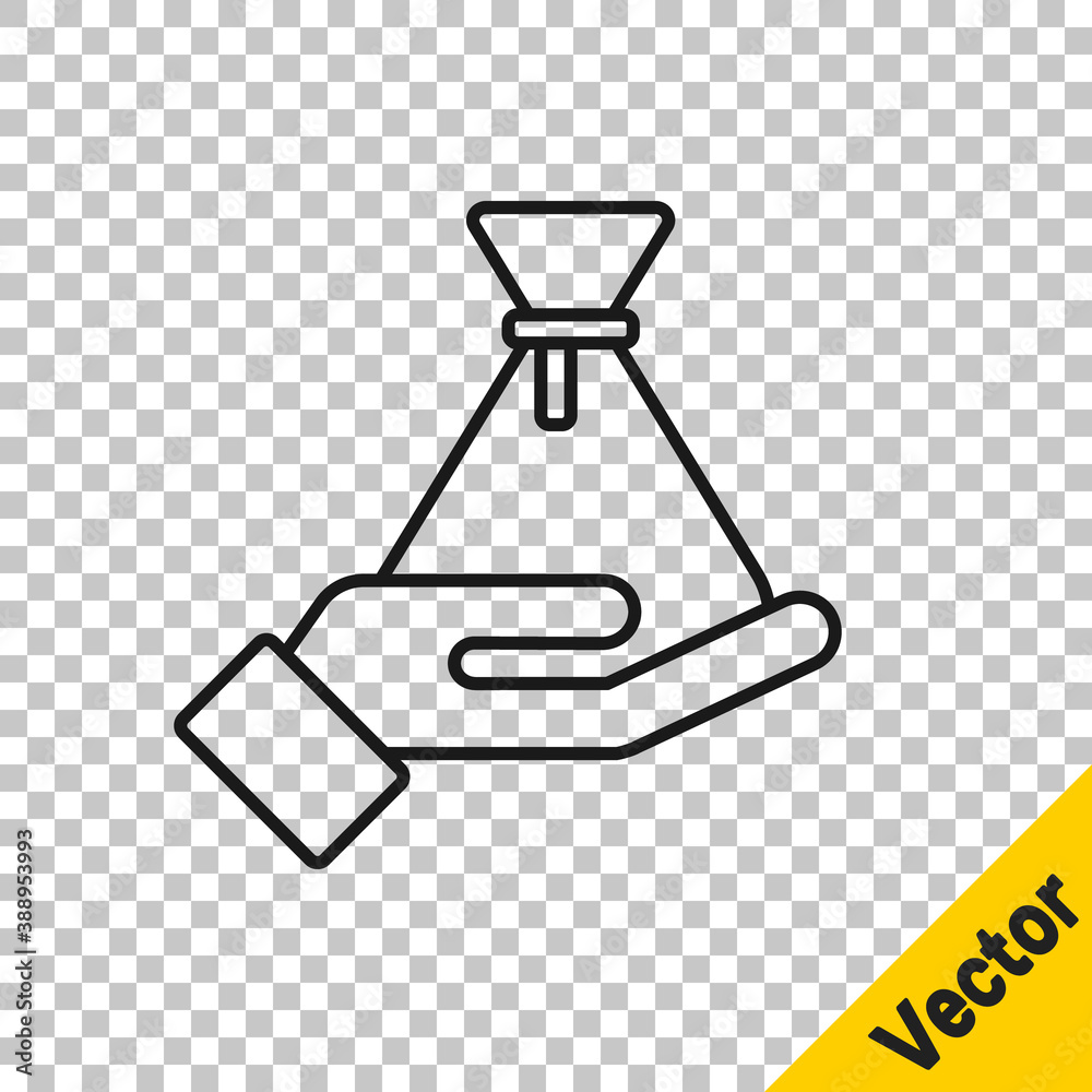 Black line Bribe money bag icon isolated on transparent background. Bill currency. Vector. Black line Bribe money bag icon isolated on transparent background. Bill currency. Vector.