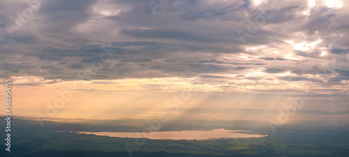 Panorama landscape view of the mountain and clouds.