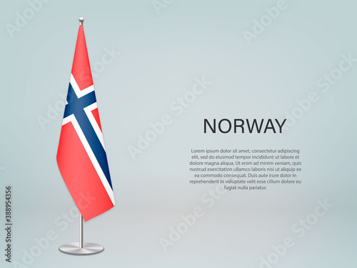 Norway hanging flag on stand. Template forconference banner