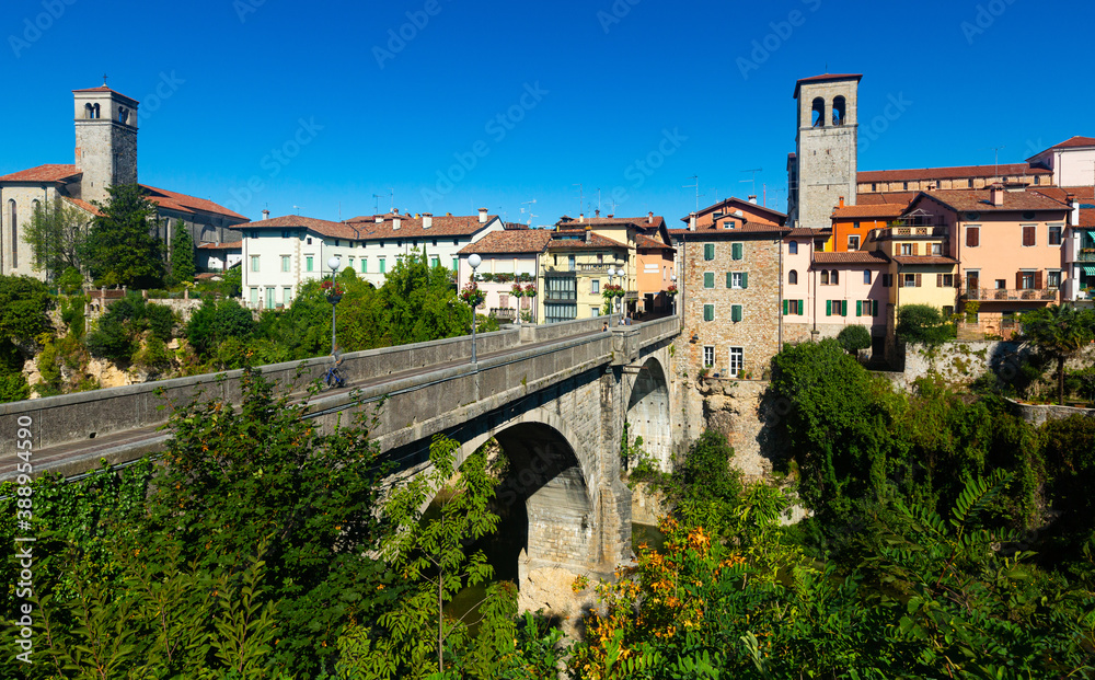 Cividale del Friuli and the Devils Bridge on the Natisone river. Italy