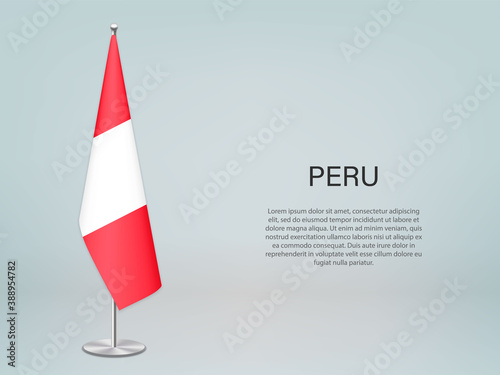 Peru hanging flag on stand. Template forconference banner