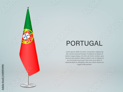 Portugal hanging flag on stand. Template forconference banner