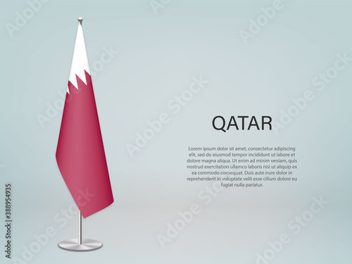 Qatar hanging flag on stand. Template forconference banner