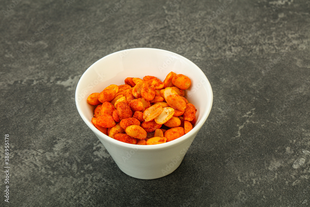 Chili peanut snack in the bowl