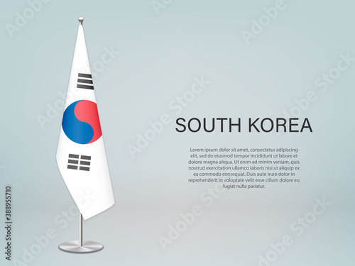 South Korea hanging flag on stand. Template forconference banner