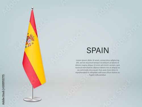 Spain hanging flag on stand. Template forconference banner