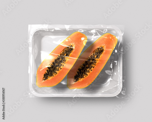 Food packaging isolated with papaya top view 