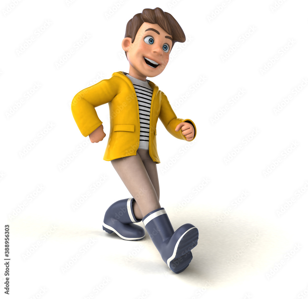 Fun cartoon kid with rain gear Fun cartoon kid with rain gear