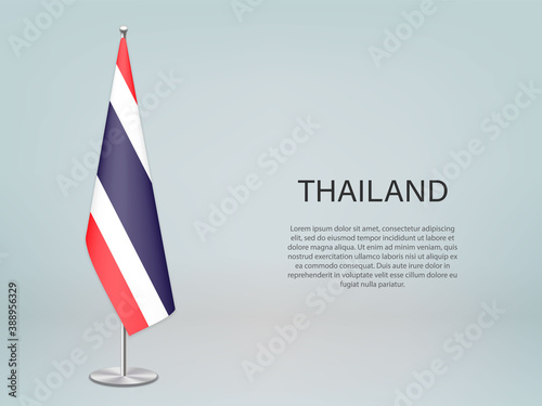 Thailand hanging flag on stand. Template for politic conference banner