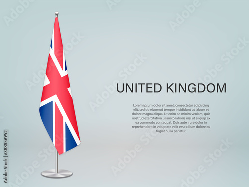 United Kingdom hanging flag on stand. Template for politic conference banner