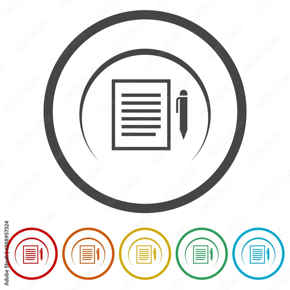 File page and pencil sign ring icon, color set File page and pencil sign ring icon, color set