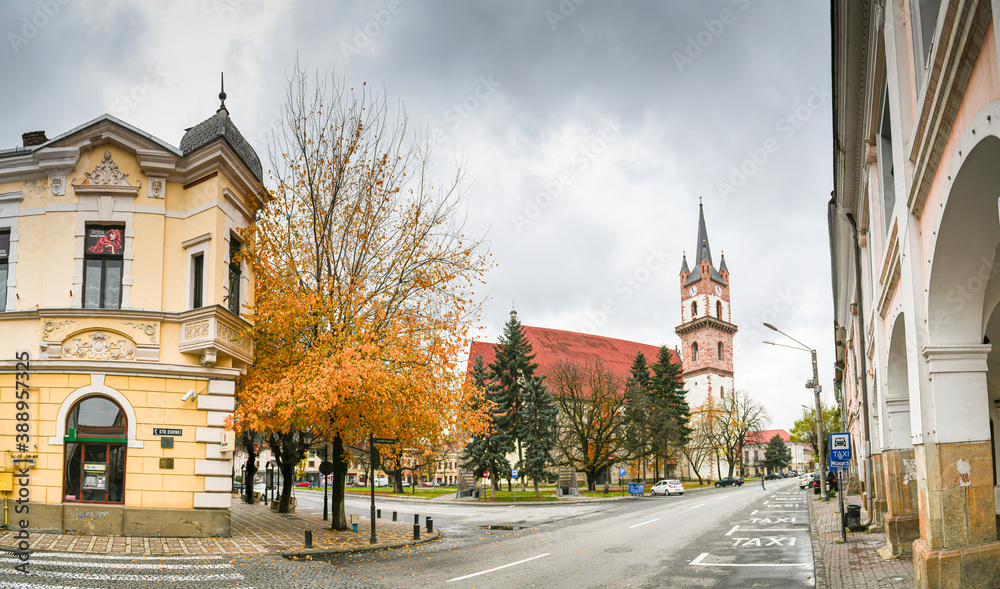 Bistrita city from Transylvania in Bistrita-Nasaud county - details and architecture from the centre of the town in an autumn day