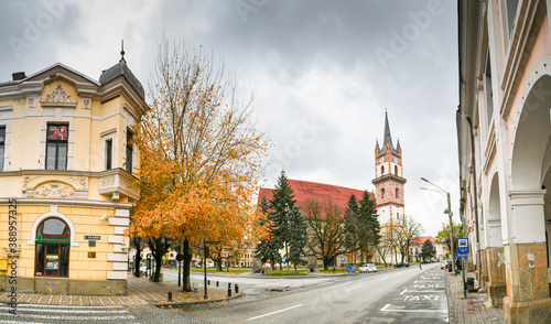 Bistrita city from Transylvania in Bistrita-Nasaud county - details and architecture from the centre of the town in an autumn day