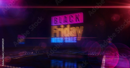 Processor factory with laser burning of Black Friday sale 3d illustration