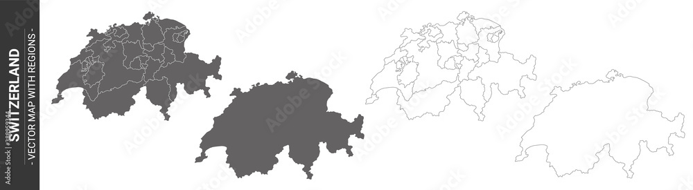 4 vector political maps of Switzerland with regions on white background	