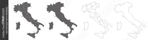 4 vector political maps of Italy with regions on white background	