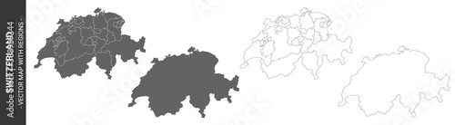 4 vector political maps of Switzerland with regions on white background 
