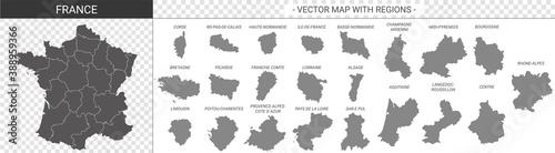 vector political maps of France with regions on white background 