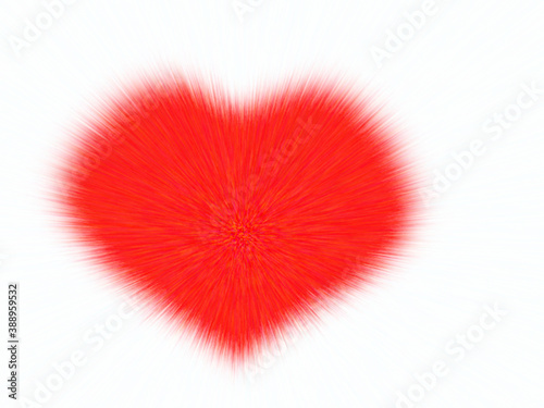 Red heart isolated on white, psychedelic love sigh, fluffy romantic symbol 