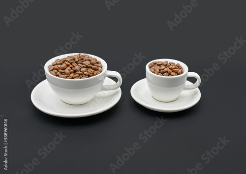 COFFEE BEANS ROASTED COFFEE BEANS IN 2 COFFEE CUPS 