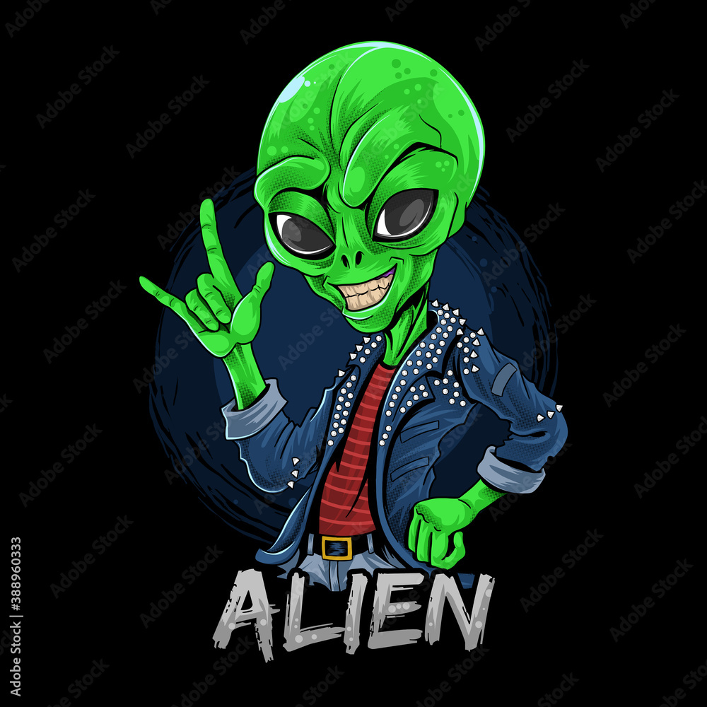 alien rocker wearing spiked jacket vector