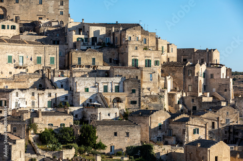 View of the Sassi di Matera a historic district in the city of Matera, well-known for their ancient cave dwellings. Basilicata. Italy © wjarek