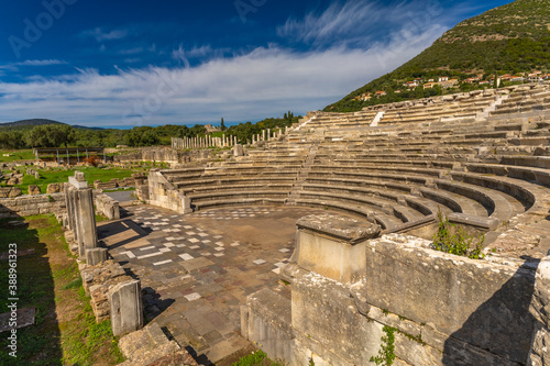 Ruins in the Ancient Messene archeological site, Peloponnese, Greece. One of the best preserved ancient cities in Greece with visible remains dating back further than the 4th century BC. photo