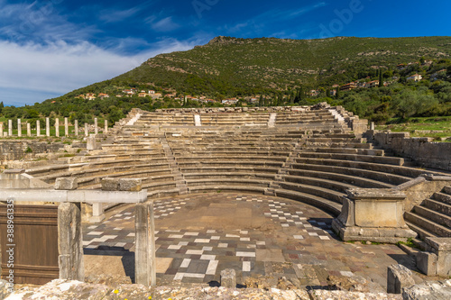 Ruins in the Ancient Messene archeological site, Peloponnese, Greece. One of the best preserved ancient cities in Greece with visible remains dating back further than the 4th century BC.