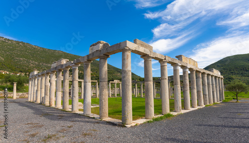 Ruins of the Palestra in the Ancient Messene archeological site, Peloponnese, Greece. One of the best preserved ancient cities in Greece