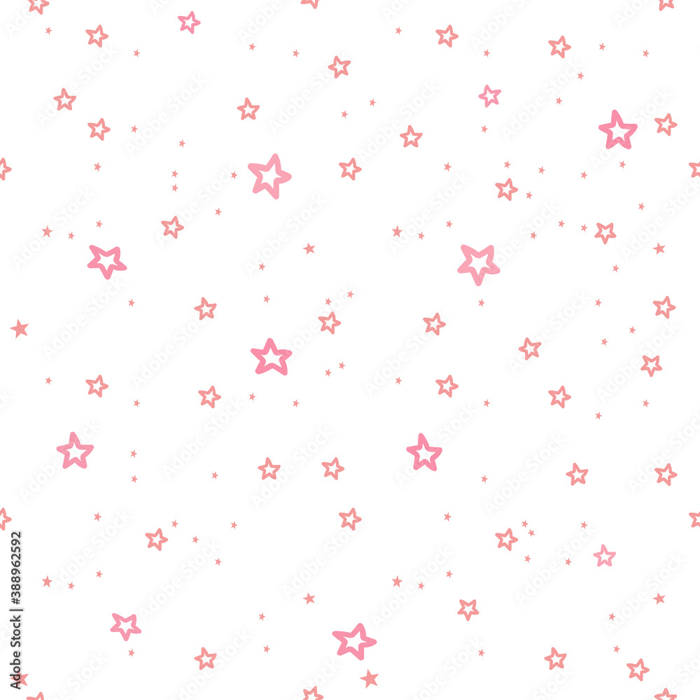 pink stars seamless pattern, white background, vector small stars shape starry design