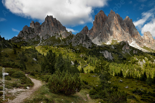 Dolomites mountains in Italy during the summer.