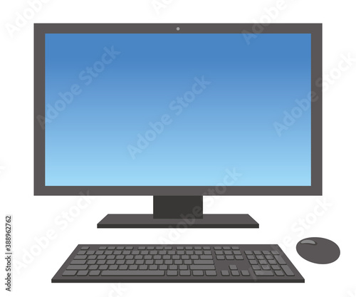 正面から見たデスクトップパソコンのシンプルなイラスト/白背景