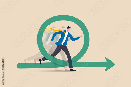 Agile methodology for business or software development, flexibility work in modern company management concept, smart businessman running fast with agility effect on circular agile life cycle workflow.