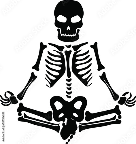 Skeleton meditates silhouette vector. Halloween

