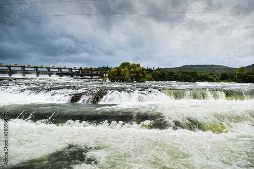 Dam water released and waterfalls