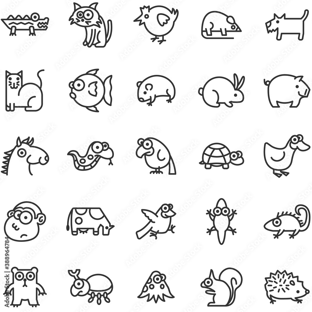 Pets, animals, and wildlife icon set