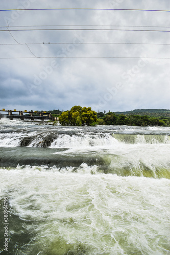 Dam water released and waterfalls