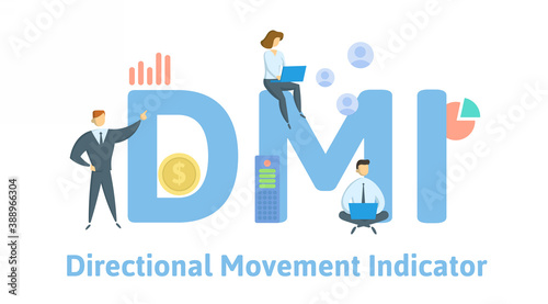 DMI, Directional Movement Indicator. Concept with keywords, people and icons. Flat vector illustration. Isolated on white background.