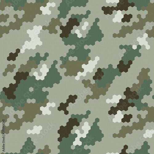 hexagonal camouflage military seamless pattern, army cloth texture background Vector 