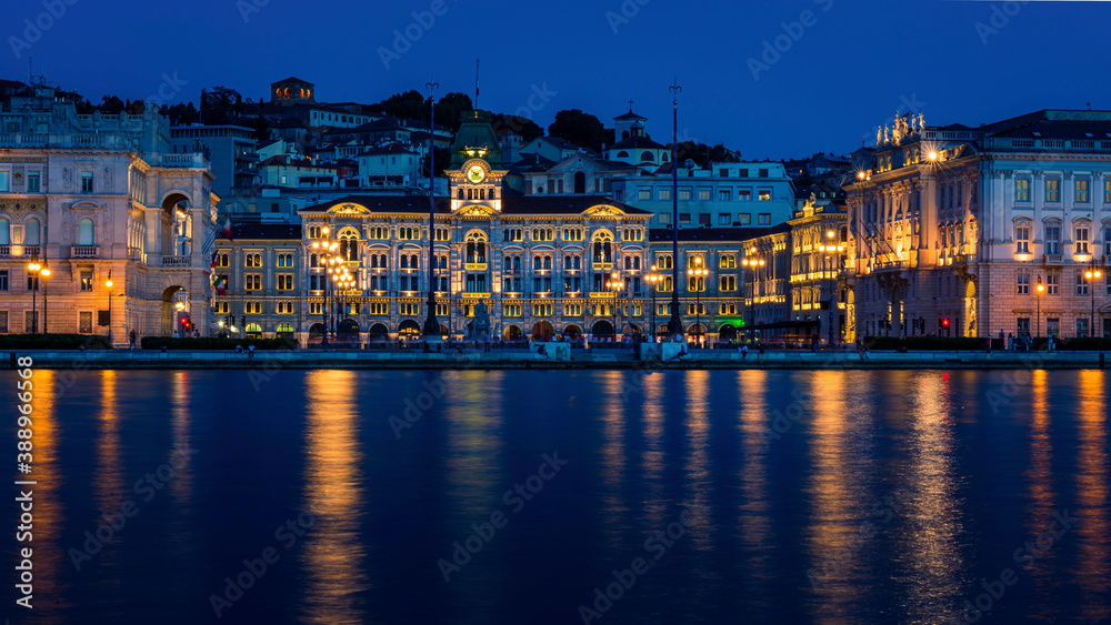 Nihgtscape of Unity Of Italy Square in Trieste in Italy in Europe