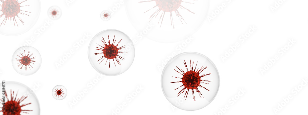 Flu or HIV coronavirus floating in fluid microscopic view. 3d render background