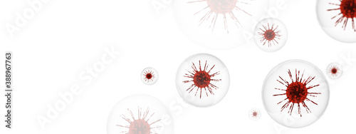 Flu or HIV coronavirus floating in fluid microscopic view. 3d render background